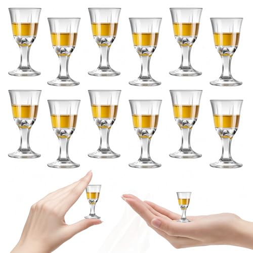 ZILAMGOO 12 Stück 11,3 g Schnapsgläser-Set, Mini-Weingläser, 10 ml Whiskey-Schnapsglas-Set, klare Aperitif-Gläser, niedliche Schnapsgläser für Wodka, Cocktail, Likör