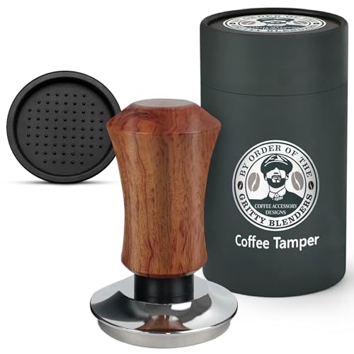 Gritty Blenders 51mm Coffee Tamper with Silicone Mat - Spring Loaded Barista Tamper with 30lbs Constant Pressure, Corrugated Base and Self-Leveling Flaps, Compatible with 51mm Portafilters