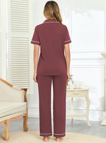 Image of Veseacky 100% Cotton Pajamas for Women Set Short Sleeve Button Down Sleepwear Soft 2 Piece Summer Pjs Lounge Sets S-XXL