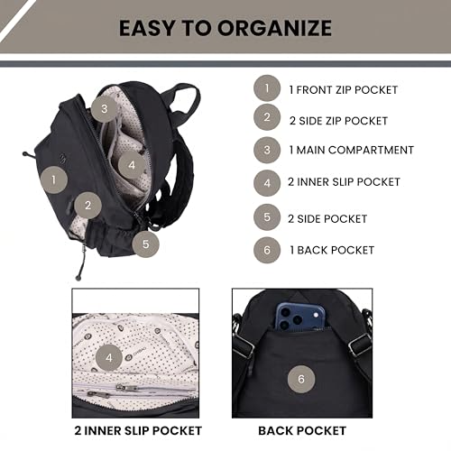 Image of Women Backpack for College, Office, Travel, Daily Use, Outdoor, Lightweight Water Resistant Nylon Stylish Daypack Bag with Multiple Pockets, Adjustable Straps, Durable Zipper