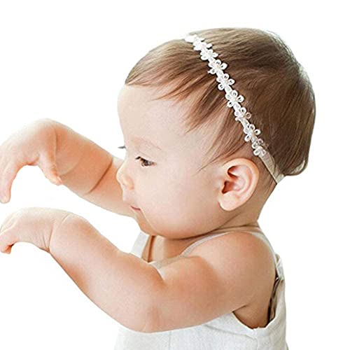 RQJ Christening Headband Baptism Halo Toddler Lace Headband Bows Flowers Pearl Baby Hair Accessories2