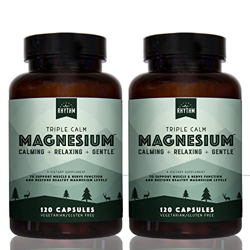Natural Rhythm Triple Calm Magnesium, 2 Pack, Unique Blend, 150mg Easily Absorbable Taurate, Glycinate, and Malate, for Improved Sleep and Cardiovascular Support, 2 - 120 Count Bottles