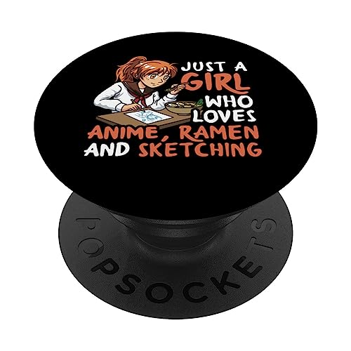 Just a Girl Who Loves Anime, Ramen y Sketching Manga Art PopSockets PopGrip Intercambiable