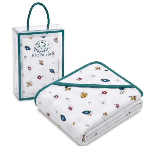 Image of Premium 2 Layer - Four Ply Muslin Cotton Hooded Baby Towel | Super Soft, Ultra Absorbent Bath Towel for Newborns & Infants | Large Size Hooded Wrapper for Boys & Girls (White)