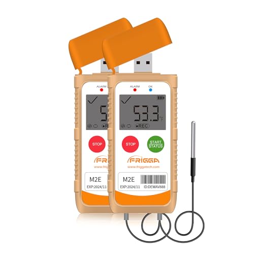Frigga M2E 2Pack Reusable Temperature Data Logger with External Probe Digital Temperature Recorder USB 14400 Points High Accuracy PDF CSV Report
