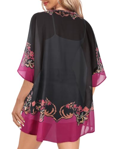 Image of Women Kimono Cardigans Casual Summer Tops Cover up Open Front Floral Print Resort Wear 2026