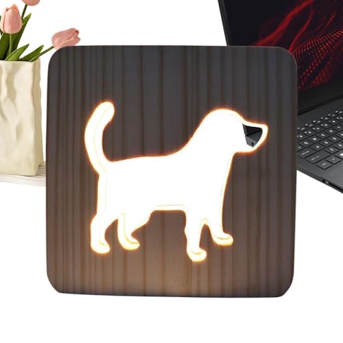 Luz Nocturna de Madera | Adorable Lámpara LED De Madera Con Perro - Luces Nocturnas Infantiles,Para Interior Dormitorio Habitación Infantil Hogar Mesita Noche Estudio Escritorio Escuela Jardín Infanti