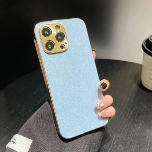 Coque antichoc iPhone 15 et 14 Plus : étui de téléphone en cuir souple bleu