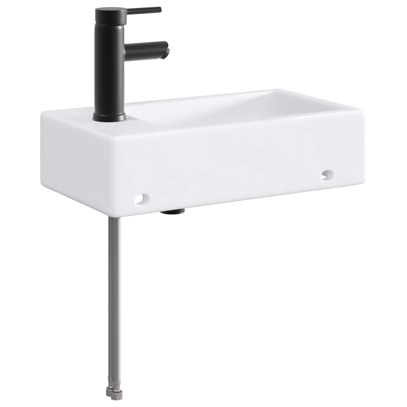 Umywalka metalowa matowa czarna 45,5 x 25,5 x 13 cm | Z kranem i odpływem, odporny na korozję, łatwe czyszczenie, do małych łazienek