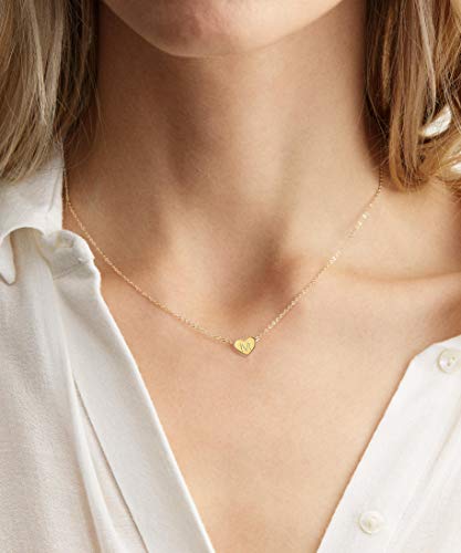 Momol Initial Heart Necklace, 18K Gold Plated Stainless Steel Small Dainty Heart Pendant Necklace Personalized Name Necklace Tiny Letter S Charm Necklace For Girls (S) #TOP3