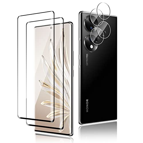 Funrae [2+2 Pièces] Verre Trempé pour Honor 70 5G + Caméra Arrière Protecteur, [9H Dureté] Sans Bulles, Anti-Rayures, HD Ultra Résistant Film Protection écran Vitre Trempé - Transparent Cover