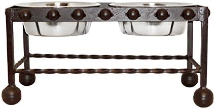 A Pets World Large Rustic Wrought Iron Mission Double Dog Feeder