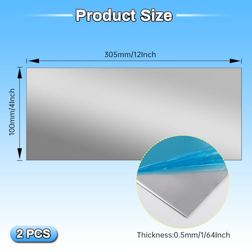 2PCS 304 Edelstahlblech, 305mm x 100mm x 0.5mm Edelstahl Blech, 0.5mm Dicke Edelstahl Platte für Bastelarbeiten, Heimwerken, Industrie und Heimdekoration