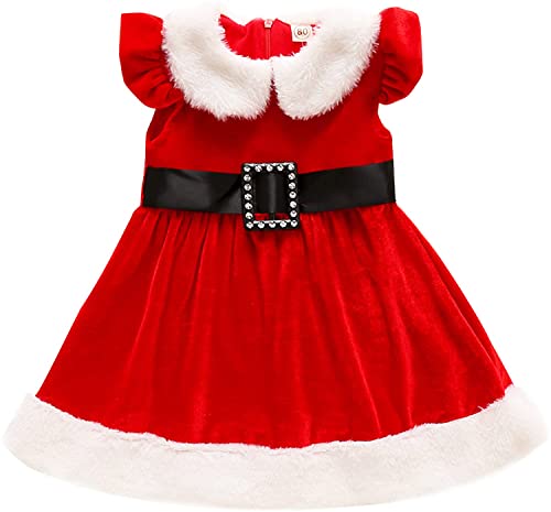GRNSHTS Toddler Baby Girls Christmas Outfits Sleeveless Velvet Ruffle Xmas Princess Dress Santa Clause Clothes (Santa, 3-4T)