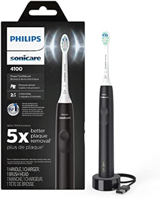 Philips Sonicare 4100 Power Toothbrush, Rechargeable Electric Toothbrush with Pressure Sensor, Black HX3681/24