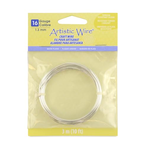 Artistic Wire, 16 Gauge Silver Plated Tarnish Resistant Colored Copper Craft Wire, Tarnish Resistant Silver, 10 Ft