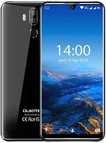 Oukitel Android 9.0 MT6765 Octa Core up to 2.3GHz 4GB 64GB Smartphone with Dual Rear Cameras and 7.12in Waterdrop Screen - Black