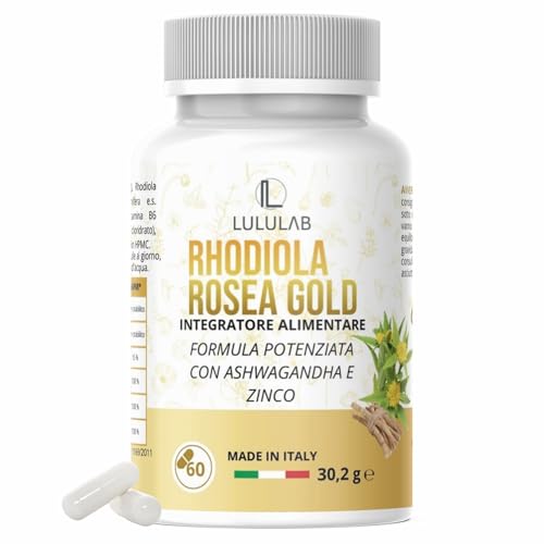 Rhodiola Rosea e Ashwagandha – Integratori Stanchezza, Energia e Vitalità con Zinco e Vitamine B1 B6 B12 – 60 Capsule Vegetali con 400 mg di Rodiola Rosea Made in Italy – Lululab®