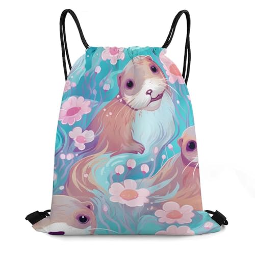 Cute Otter Drawstring Backpack Durable Sport Gym Bags Daypack for Men Women 35 * 42cm