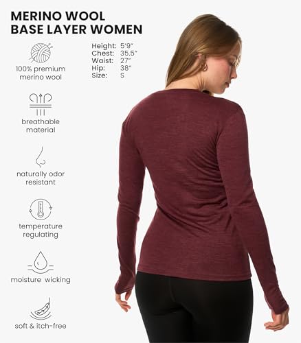 Image of Merino Wool Base Layer Women - 100% Merino Wool Shirt Women Thermal Underwear Long Sleeve T-Shirt for Hiking