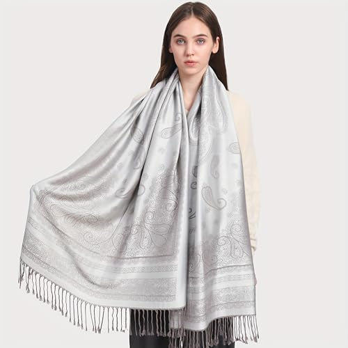 Ciormis Two Tone Silky Paisley Pashmina Shawl Scarf,Soft Women's Rave Jacquard Pashminas Wrap Scarves