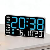 Hojalis Reloj de Pared Digital LED, 21,5 x 11 x 2,7 cm Reloj Digital Pared con Grande LED, Temperatura, Fecha, 2 Alarmas, Brillo Ajustable, Reloj Digital de Pared para Salon Cocina Oficina
