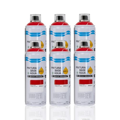 BESCH Pintura en Spray Base Agua 400ml – Ecológica, Sin Olor, para Madera, Plástico, Metal y Cartón – Cobertura Uniforme y Secado Rápido - Rojo Vivo, Pack de 6 unidades