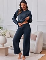 Ekouaer Damen Schlafanzug Lang Fleece Pyjama Set Winter Hausanzug Blau S – Ansicht 2