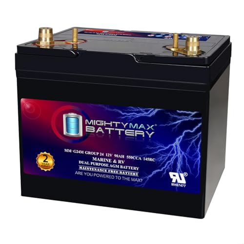 Mighty Max Battery MM-G24M, 12V 90Ah, Group Size 24M Deep-Cycle Marine AGM, Dual-Purpose Starting & Deep Discharge, 550 CCA, 700 MCA, 145 RC, Spill-Proof Maintenance-Free Battery