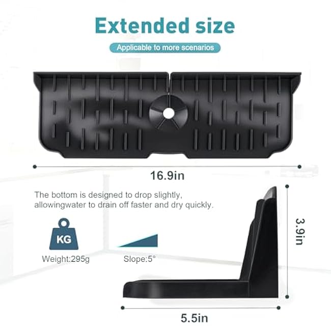 Silicone Kitchen Sink auto Drain Organizer, Kitchen countertop and Sink Splash Guard.Kitchen Sponge Rack and organizing Shelf£¬Suitable for Cleaning Tools, dispensers, Bottles, Cups (Black)