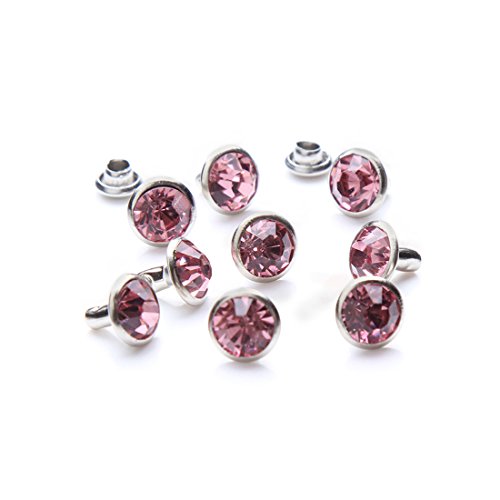 100 Sets Cz Colorful Crystal Rivets Silver Color Spots Studs Double Cap For Diy Leather-Craft (Pink, 6Mm) #TOP24