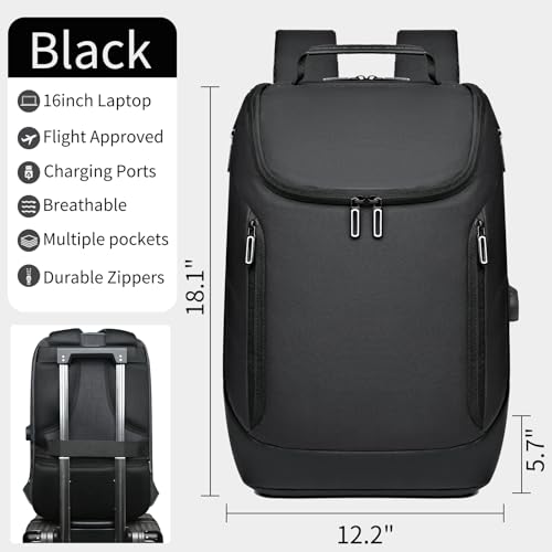 Business Backpack Fits 15.6 Inch Laptop, Commuter Backpack with Charging Port for Work Office College, Black3