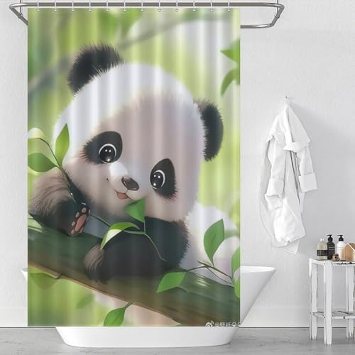 Rideau de douche panda en polyester imperméable pour retrouver une salle de bain sèche