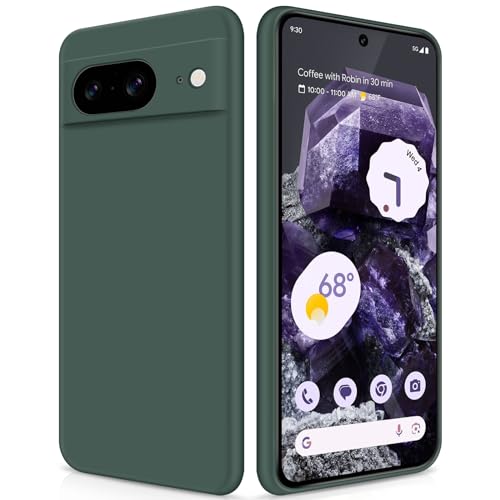 GiiYoon Case Compatible with Google Pixel 8 Silky-Soft Touch Full-Body Protective Phone Silicone Case Shockproof Cover with Microfiber Lining Green