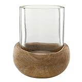 47th & Main Mango Wood and Glass Hurricane Candleholder, Small 4' Tall x 3.5' Diameter