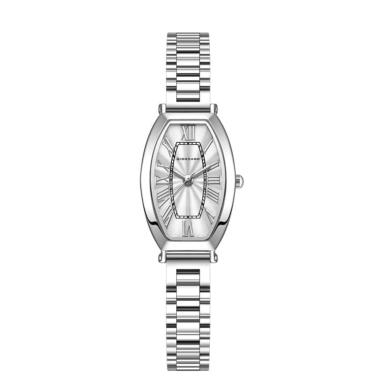 Image of Giordano Silver Oval Shape Dial Watch for Women - Elegant Roman Numerals, Stainless Steel Strap, Sleek Analog Design
