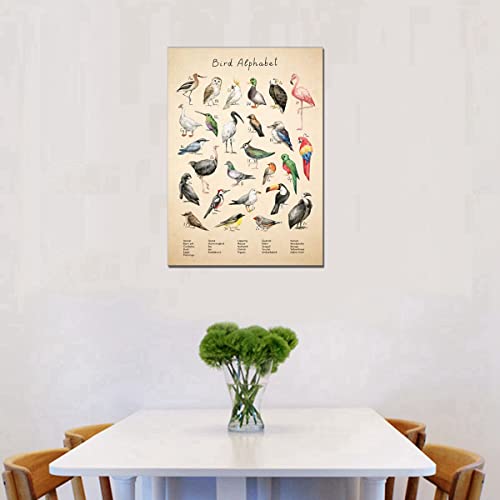 Animal Wall Art Birds Alphabet Vintage Canvas Print Poster For Nursery Kids Room Classroom Abc Poster Wall Art Framed (Birds Alphabet, 12X16Inch) #TOP5