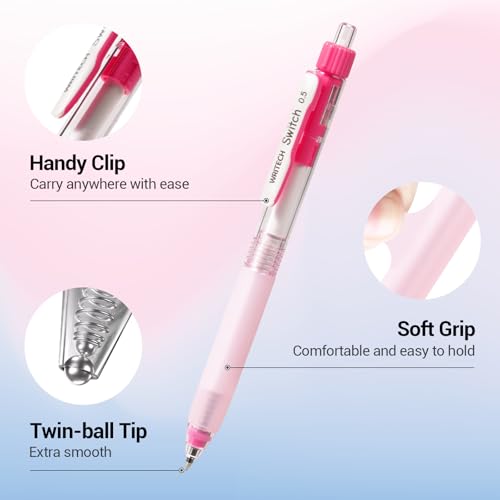Image of WRITECH Retractable Gel Ink Pens: 0.5mm Black-Ink Switch Between Silent and Clicky Soft Grip Fine Point Pen for Journaling Smooth Writing Quick-dry No Bleed 10ct
