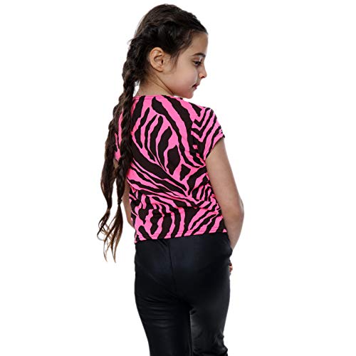 Girls Crop Top Zebra Print Animal Striped Stretch T-Shirt Summer Neon Tee Tops4