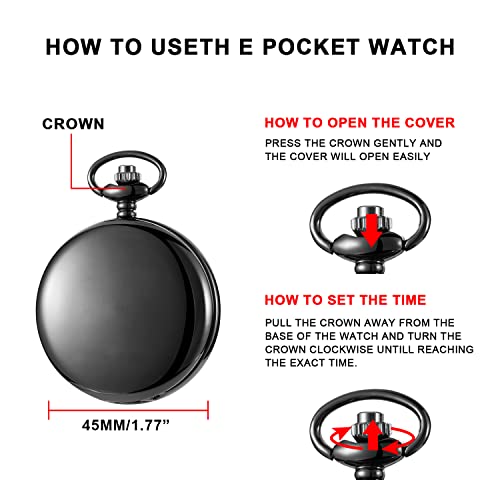 Switchme Smooth Black Pocket Watch For Men Quartz Arabic Digital Dial With Chain,Smooth Quartz Men's Pocket Watch For Father's Day Christmas Gift - Black #TOP6