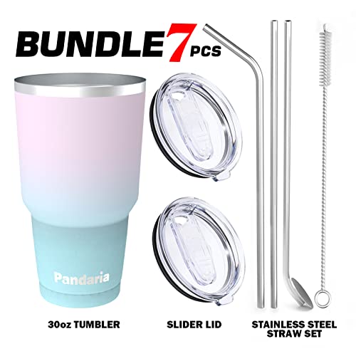 Pandaria Insulated Tumblers With Lids And Straws, Double Wall Stainless Steel Tumbler With Straw, Reusable Spill Proof Tumbler 30 Oz, Perfect For Iced Coffee, Tea & More - Mermaids #TOP1
