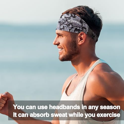 Image of AWUMBUK Sports Headbands for Men, Sweat Bands Headbands Men Absorbent Head Band Stretchy Sweatbands 5 Pack Hair Band Workout Football Running Cycling Fitness (Dark Blue)