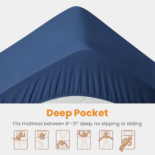 MATBEBY California King Mattress Pad - Cooling Breathable Mattress Topper, Quilted Fitted Mattress Protector, Pillow Top Mattress Cover with 8-21" Deep Pocket, Machine Washable, Navy Blue, Cal King