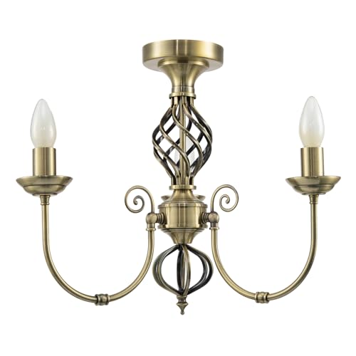 Happy Homewares Traditional Classic Antique Brass Chandelier Ceiling Light with Twisted Knot Design | 38cm x 47cm | 3 x 7w E14 Candle | for Bedroom Dining Room Lounge etc