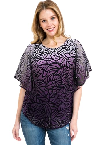 Image of LEEBE Women and Plus Size Double-Layered Burnout Poncho Blouse Top (S-5X)