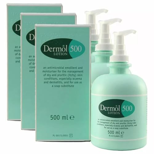 Dermol 500 Lotion Moisturising Emollient for Dry, Itchy Skin, Eczema and Dermatitis, Soap Substitute for Dry and Itchy Skin - Eczema and Dermatitis 500 Lotion, 500ml x 3 = 1500ml (3 Pack)