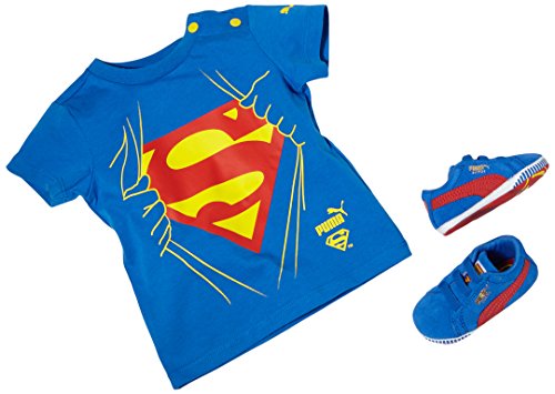 Puma Crib Pack Suede Superman, Chaussures Souples pour bébé (Fille) - Bleu - Blau (Strong Blue-High Risk Red-Buttercup 01), 17 EU