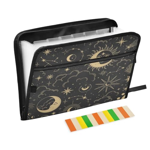 Classeur organisateur de fichiers portable boho sun moon à 13 poches extensible