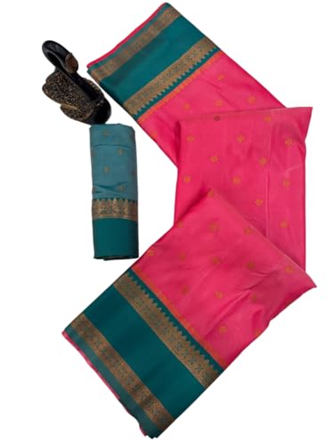 Image of Dharmavaram Pattu Paithani Saree Pure Silk Zari Weaving Floral Border Rich Pallu With Blouse Piece