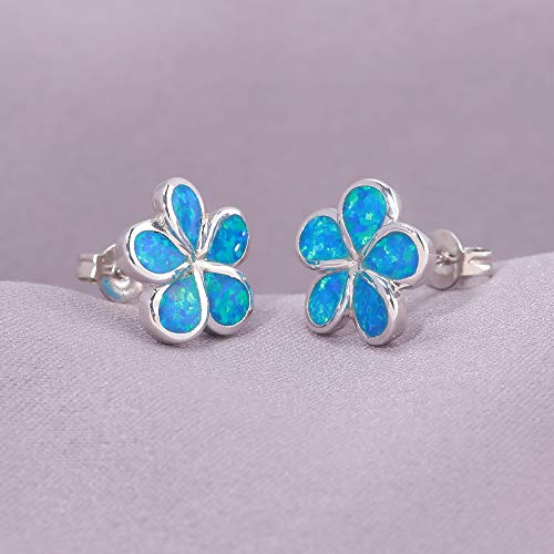 Cinily Flower Stud Earrings,Blue Opal Stud Earrings 14K White Gold Plated Hypoallergenic Flower Earrings Jewelry Gift For Mom,Girls,Women #TOP3